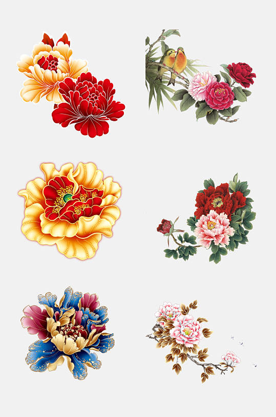 中国风花开富贵牡丹花卉免抠素材
