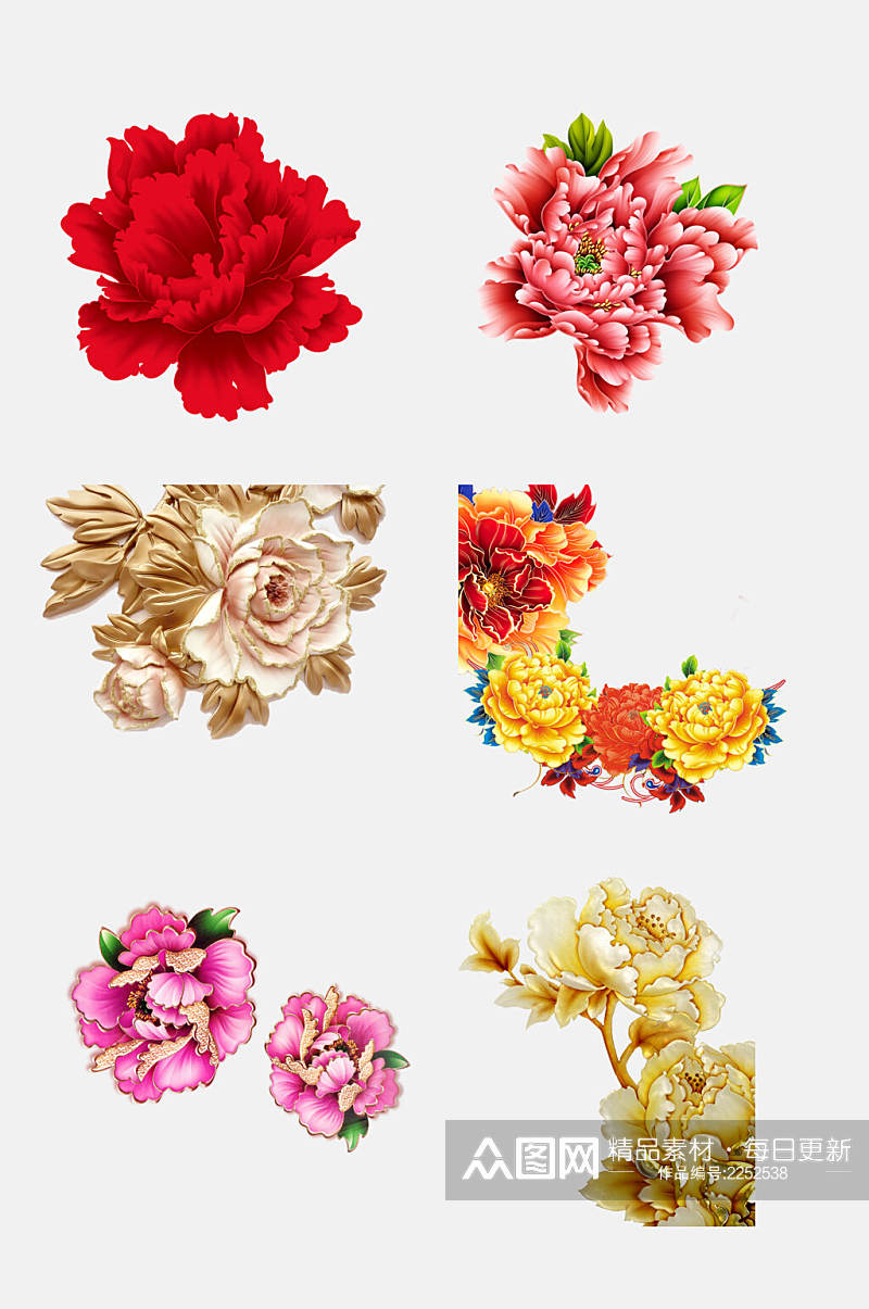 唯美中国风花开富贵牡丹花朵免抠素材素材