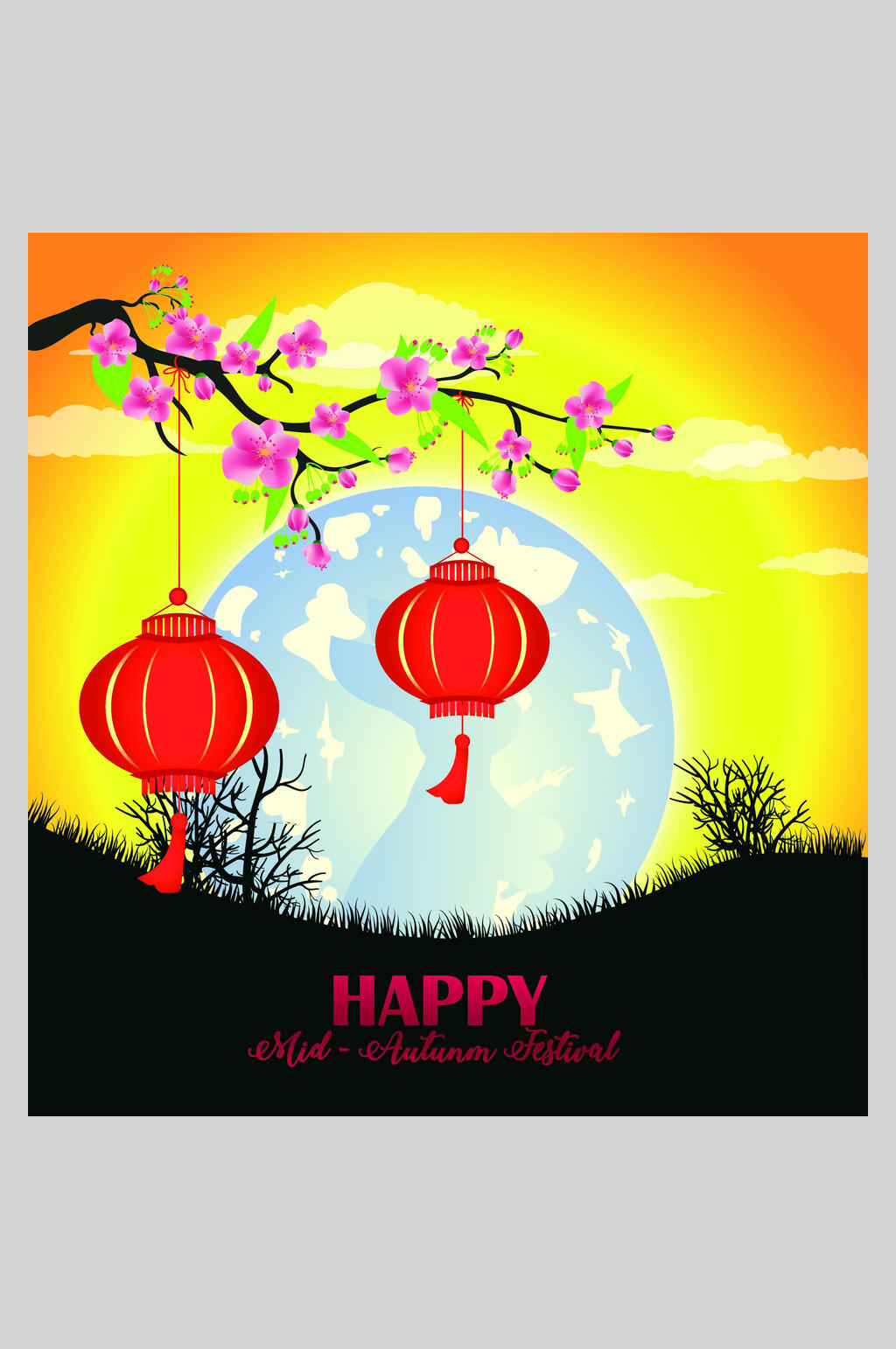 花卉灯笼中秋节海报素材