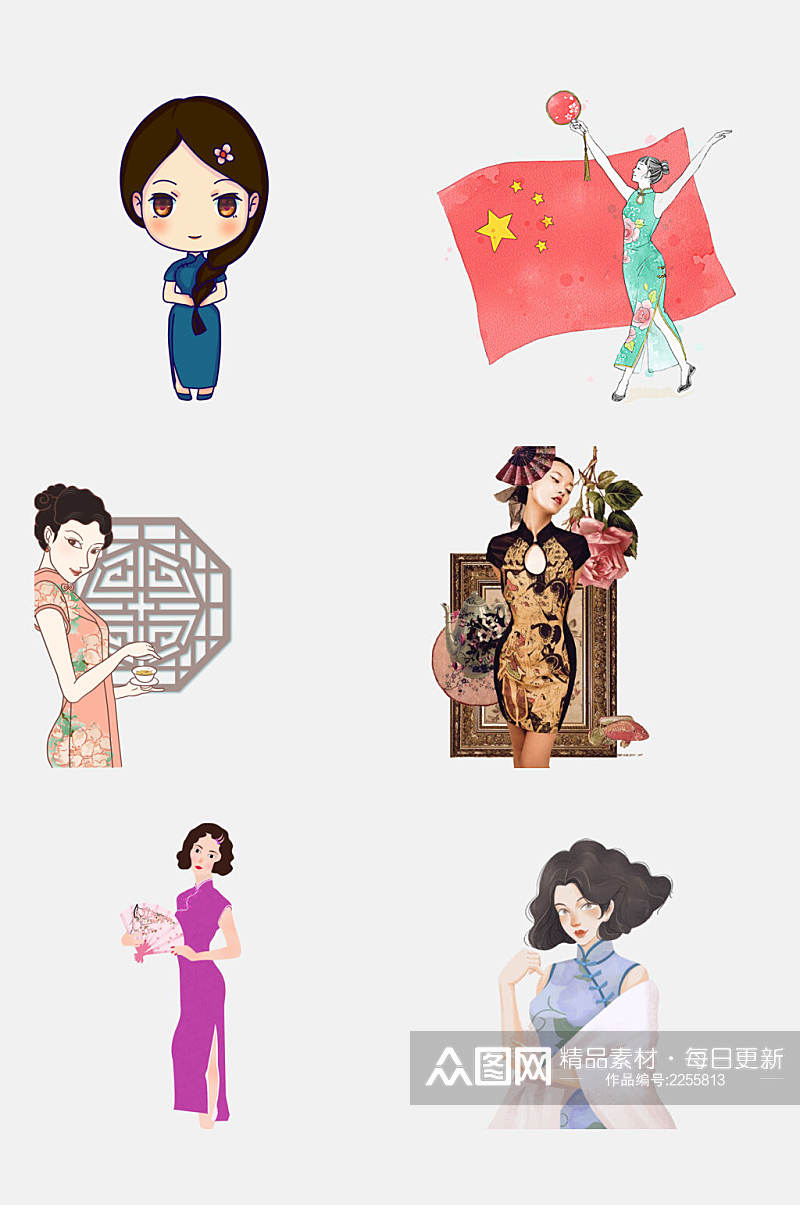 中式民国风古典旗袍美女免抠素材素材