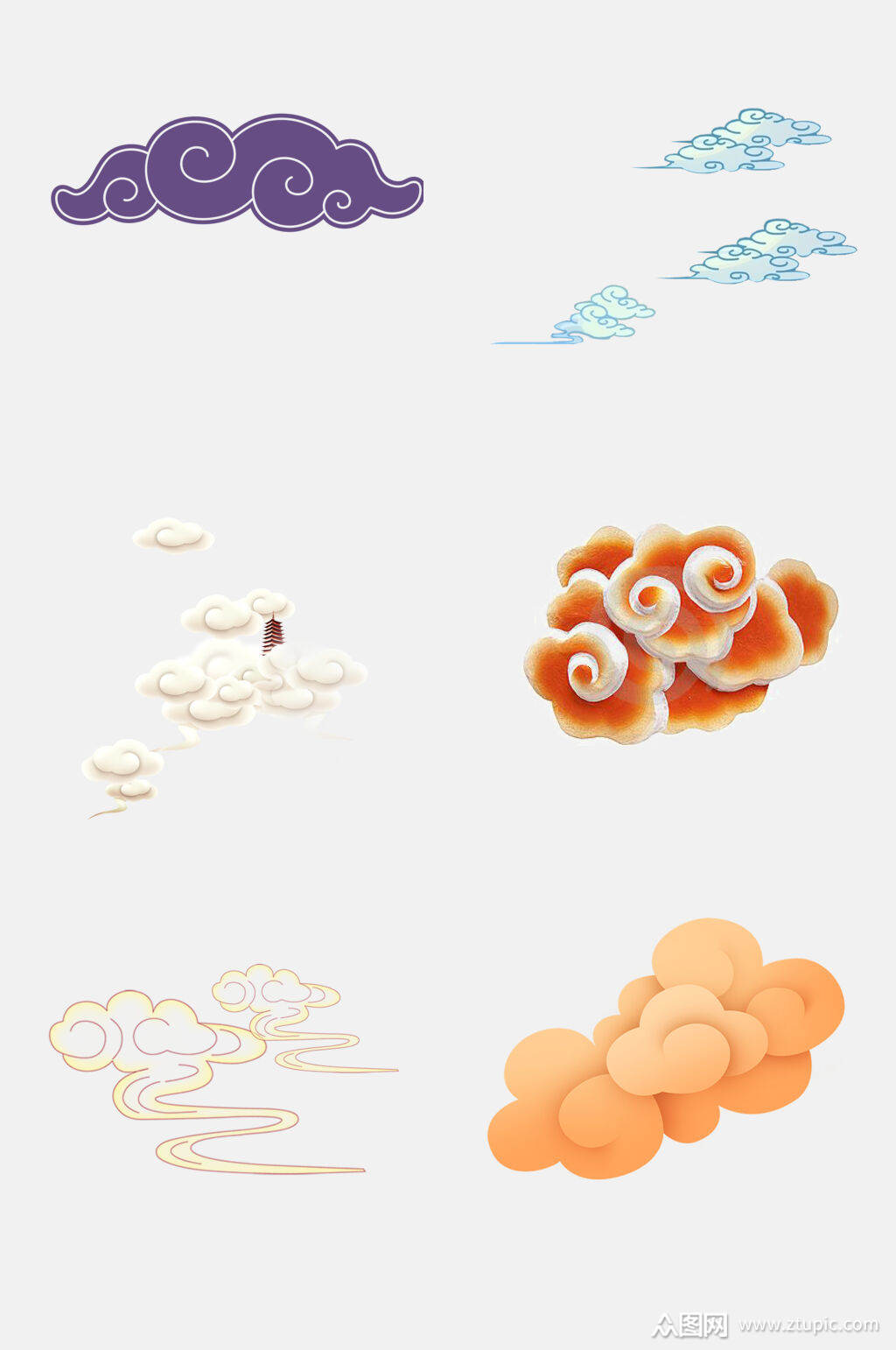 水彩大气中国风云纹祥云图案免抠素材