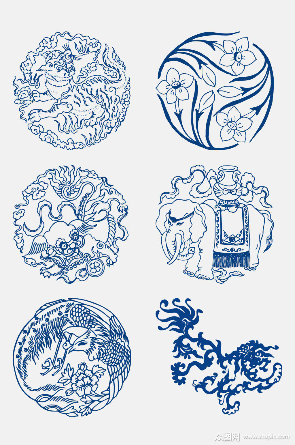 中国风高端深蓝中国图案免抠元素