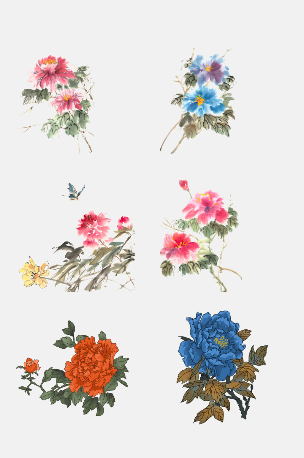 国画牡丹芍药花花卉免抠素材素材