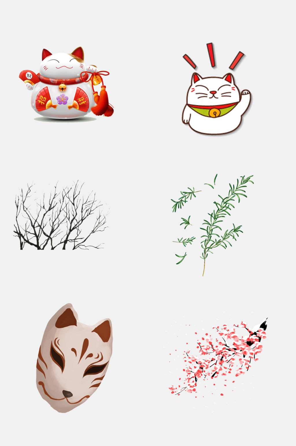 清新植物樱花日式日本招财猫免抠元素素材