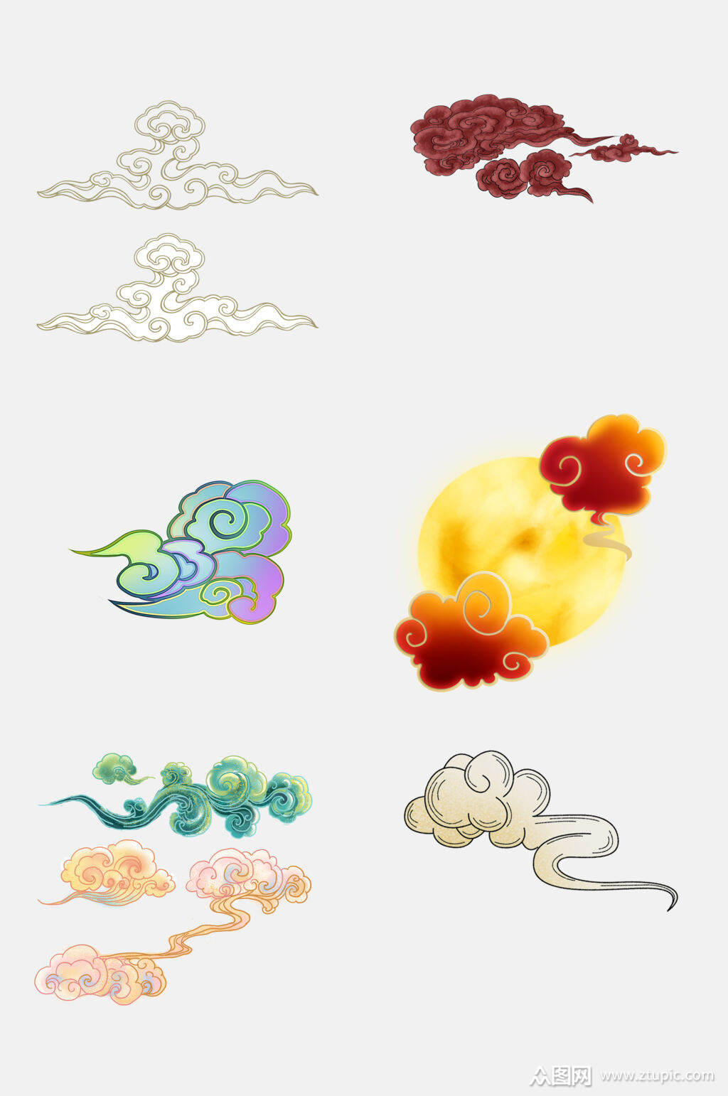 水彩中国风云纹祥云云彩图案免抠素材