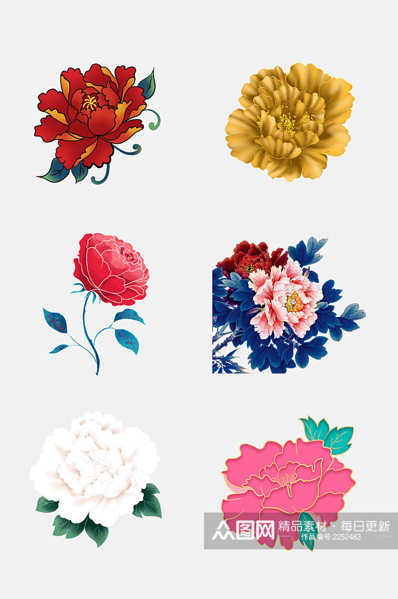 中国风花开富贵牡丹花朵免抠素材素材