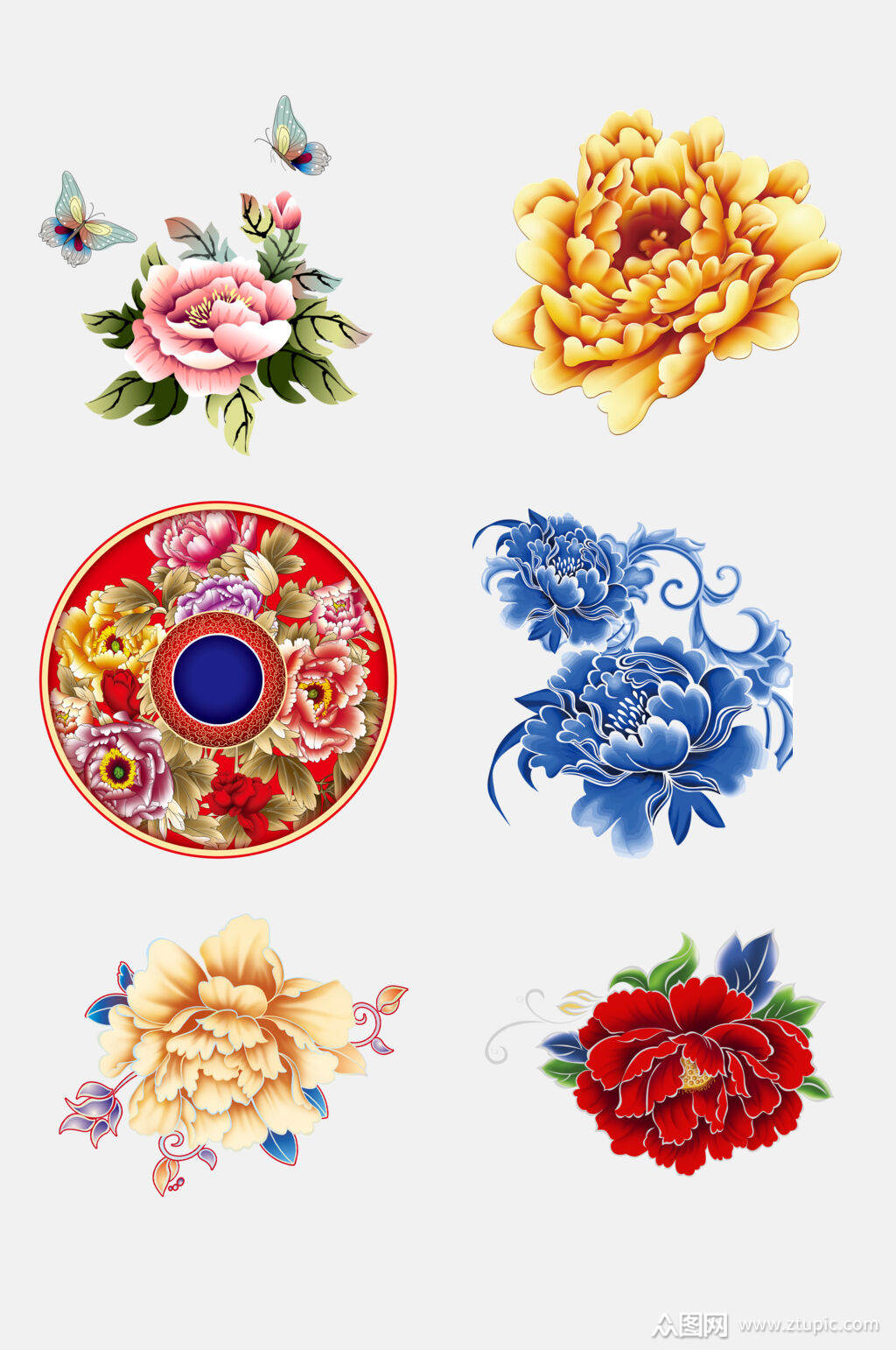 中式高端中国风花开富贵牡丹免抠素材