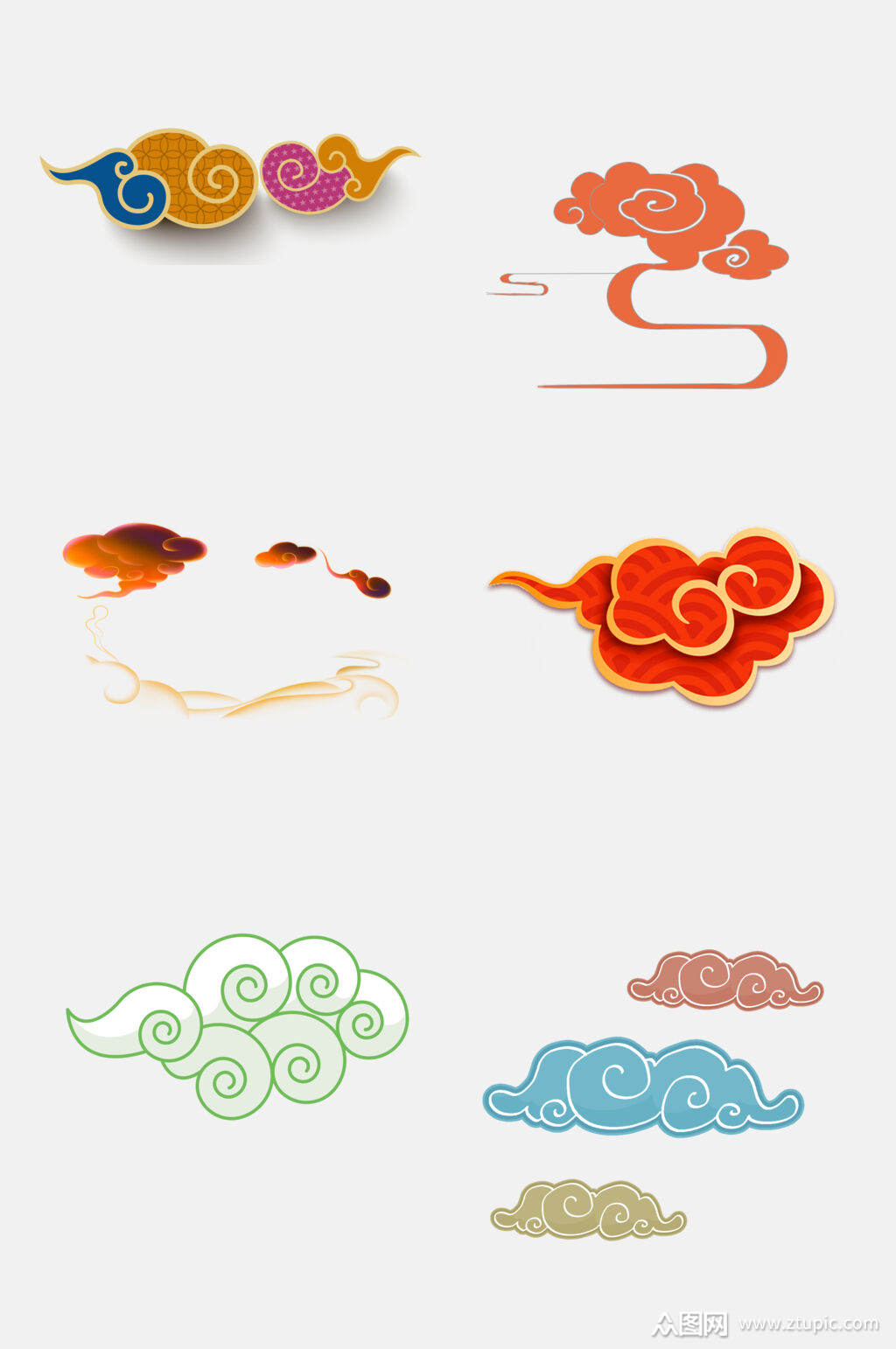 唯美水彩中国风云纹祥云图案免抠素材