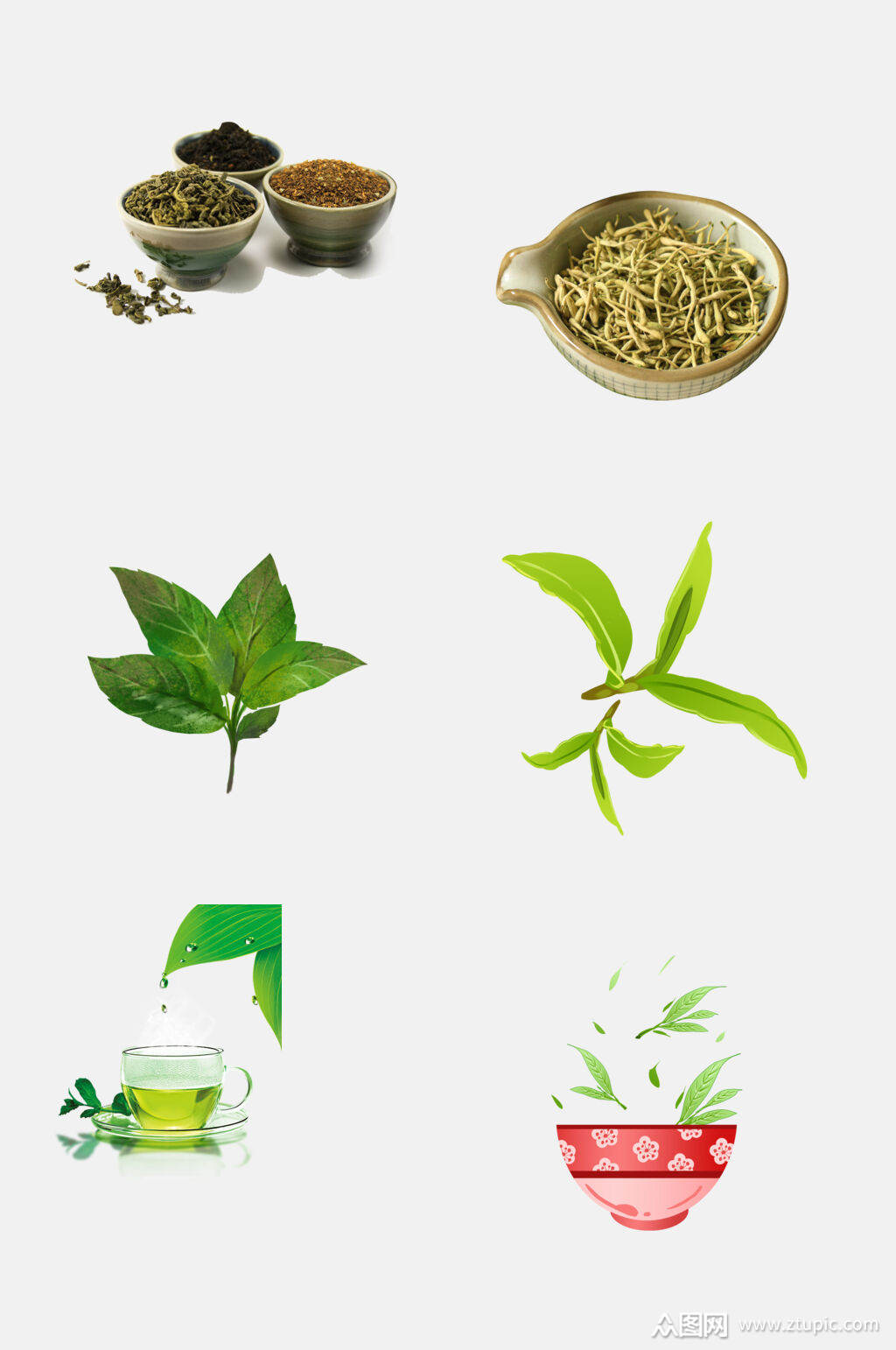 清新淡雅水彩茶叶新茶绿茶免抠素材素材