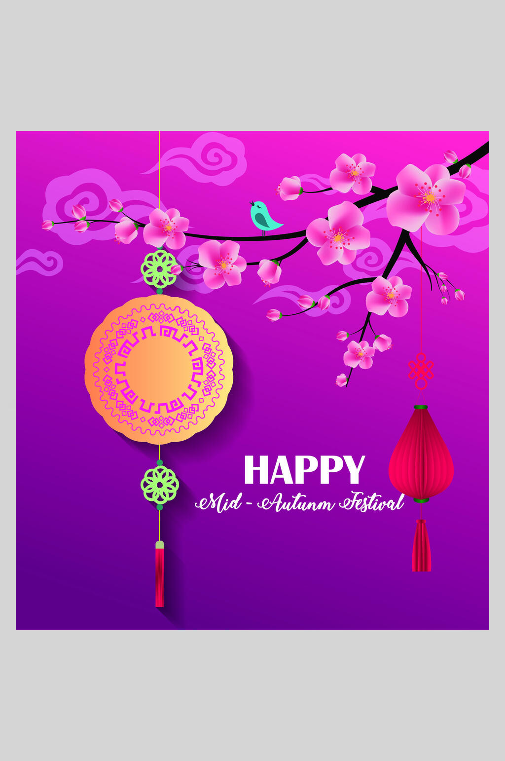 中式时尚渐变花鸟中秋节海报素材