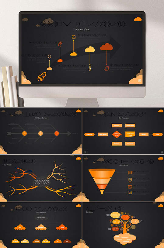 云朵黑黄色高级感思维导图企业ppt