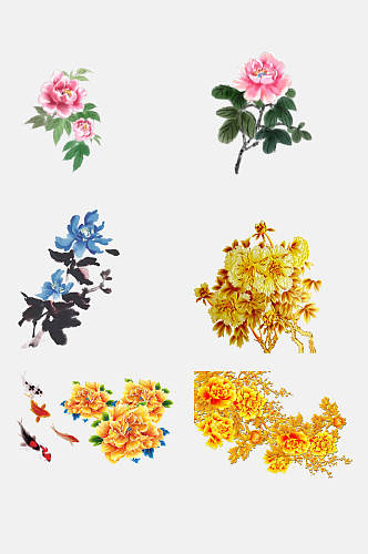 水彩高端国画牡丹芍药花免抠素材