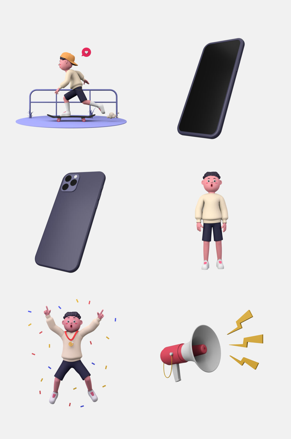 3d卡通人物喇叭手机立体免抠元素素材