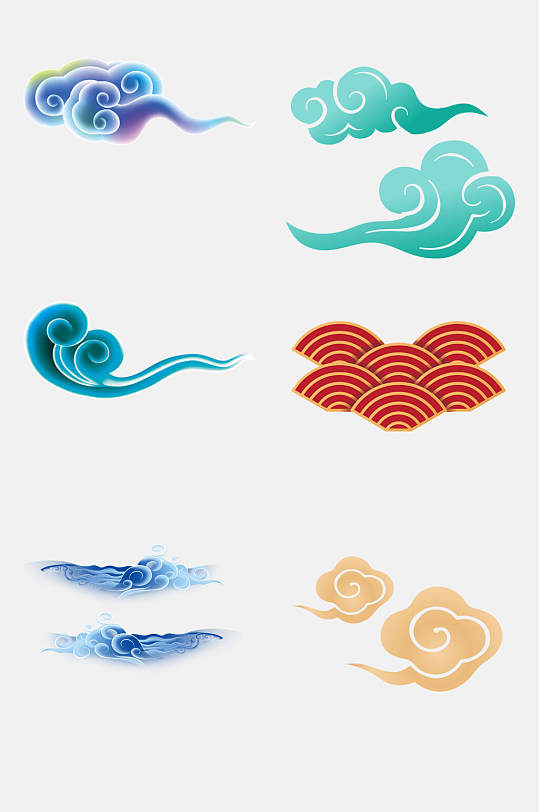 水彩中国风云纹祥云云朵图案免抠素材