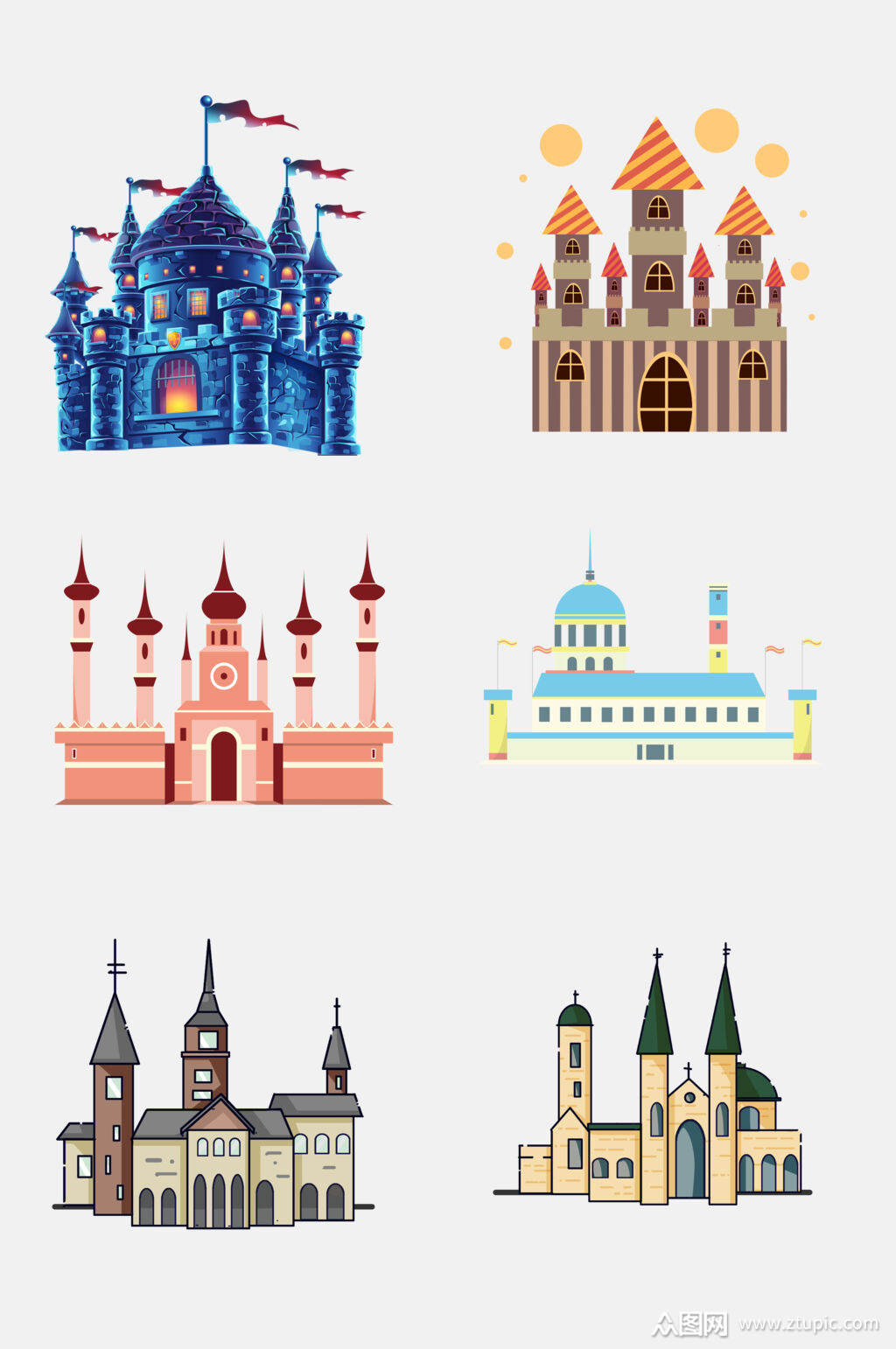 手绘欧式童话城堡宫殿免抠素材
