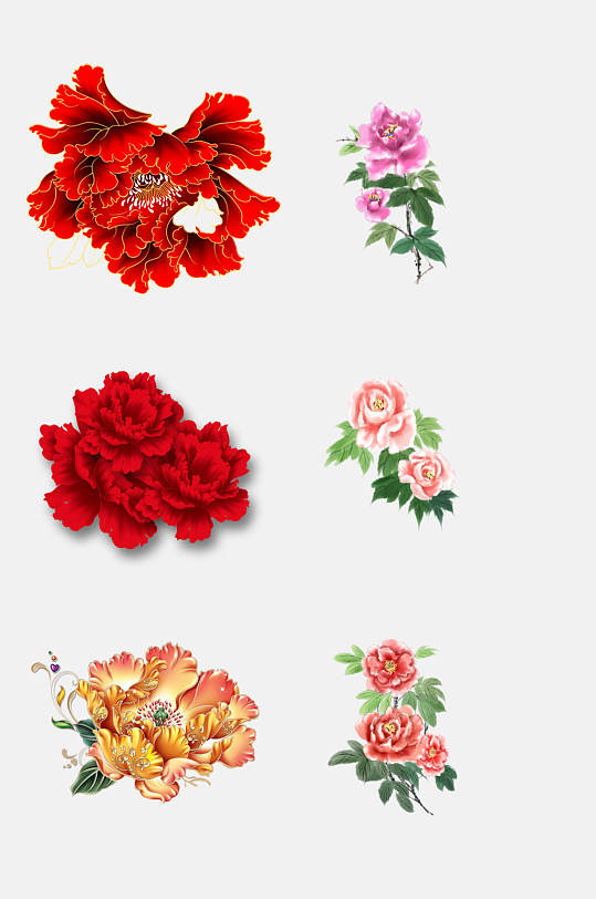 清新水彩中国风花开富贵牡丹花朵免抠素材