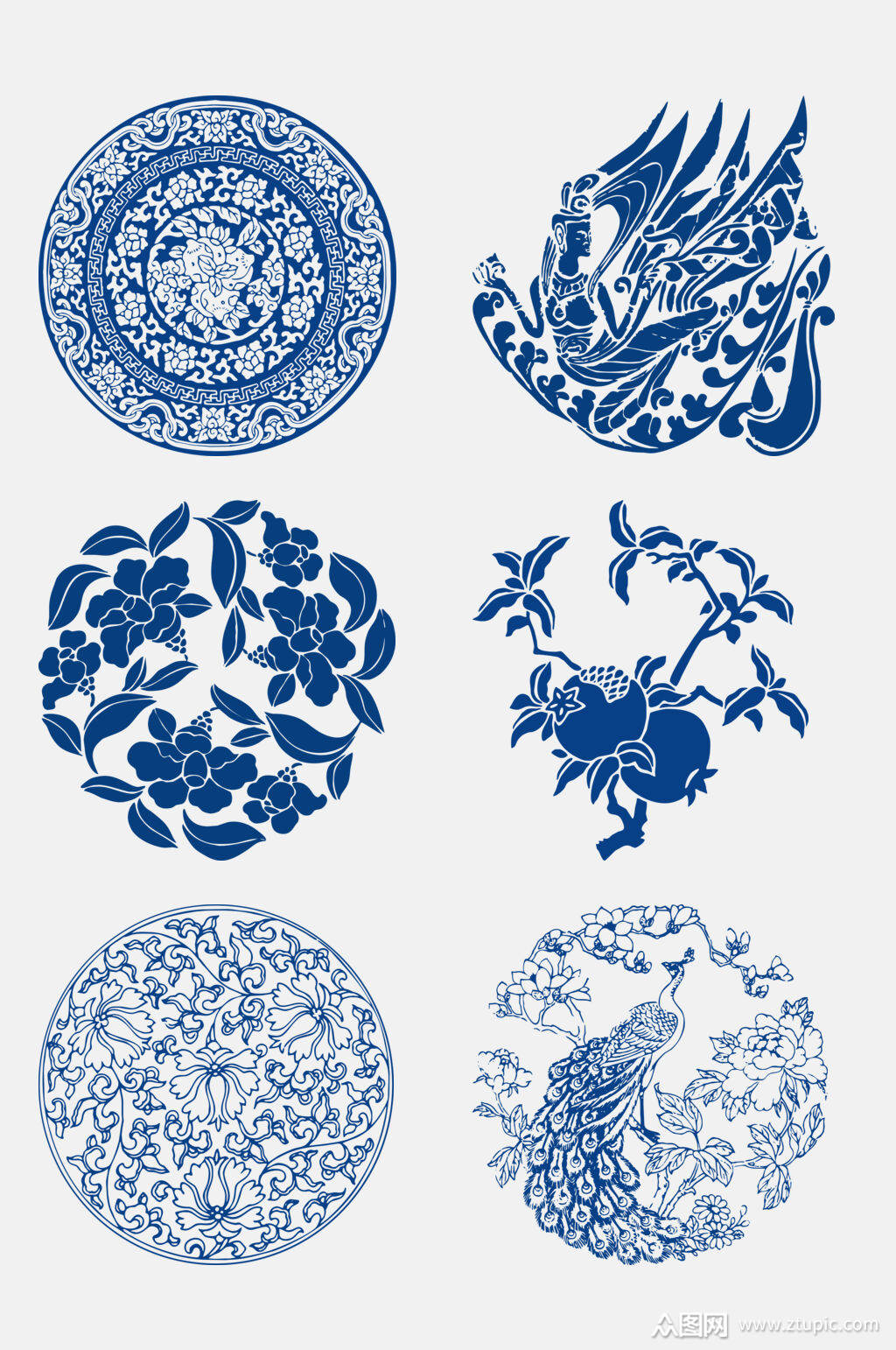 国潮唯美深蓝中国图案免抠元素素材