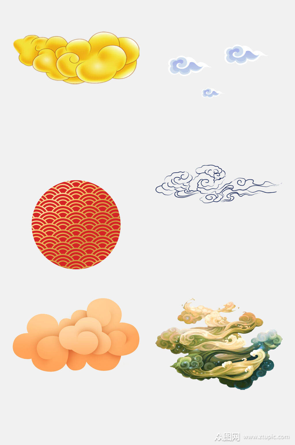 中式中国风云纹祥云图案免抠素材