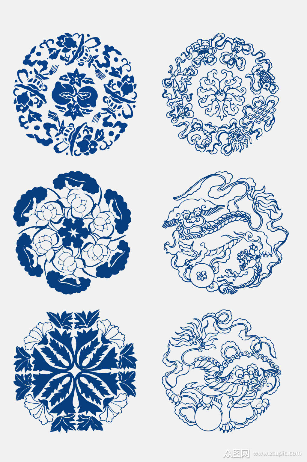 深蓝中国花卉图案免抠元素模板下载-编号2262361-众图网