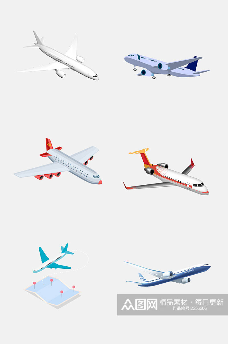 清新地图飞机航空旅行免抠素材素材