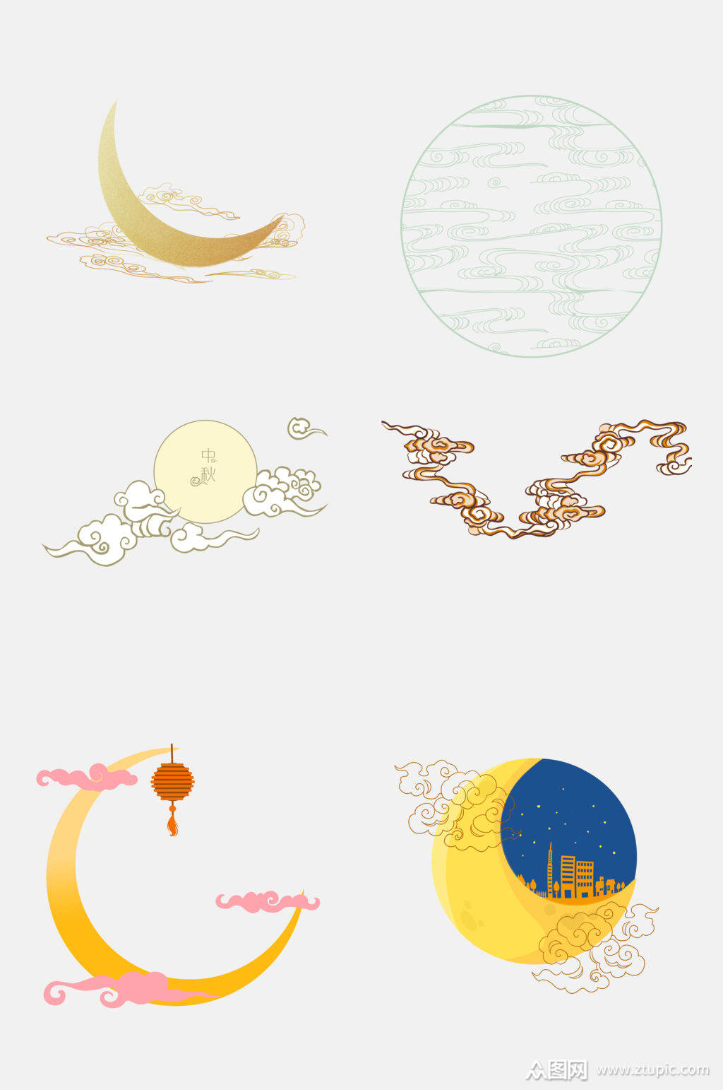 月亮中国风云纹祥云图案免抠素材