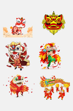 中国风喜庆春节舞龙舞狮免抠素材