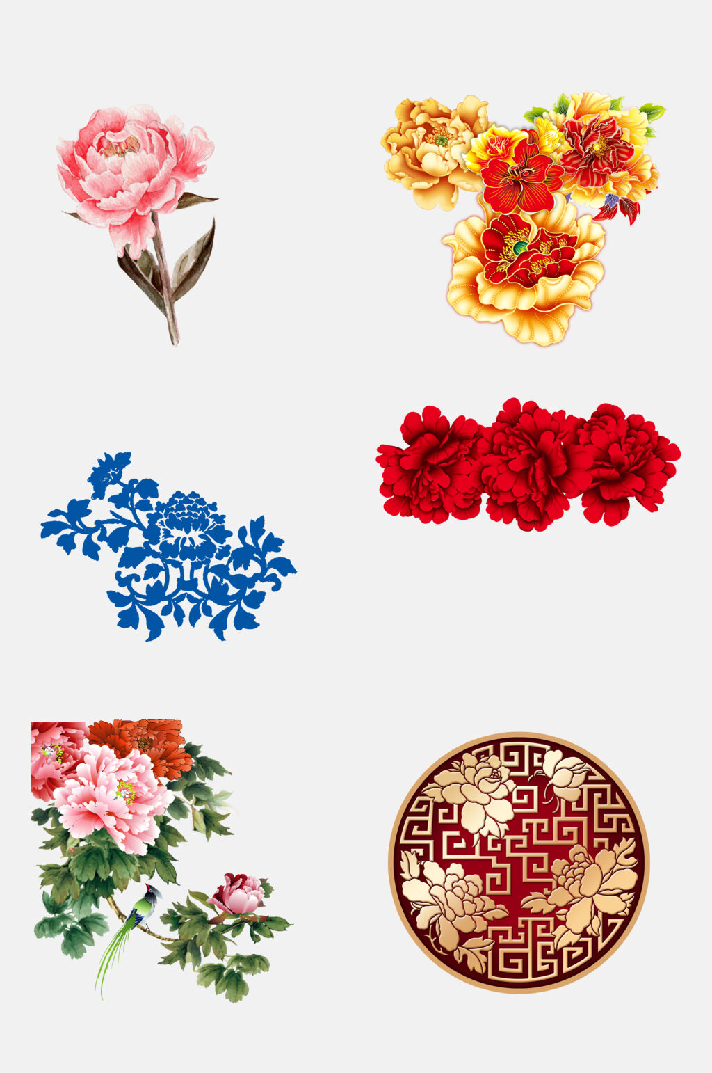 中式高端中国风花开富贵牡丹花朵花卉免抠素材素材