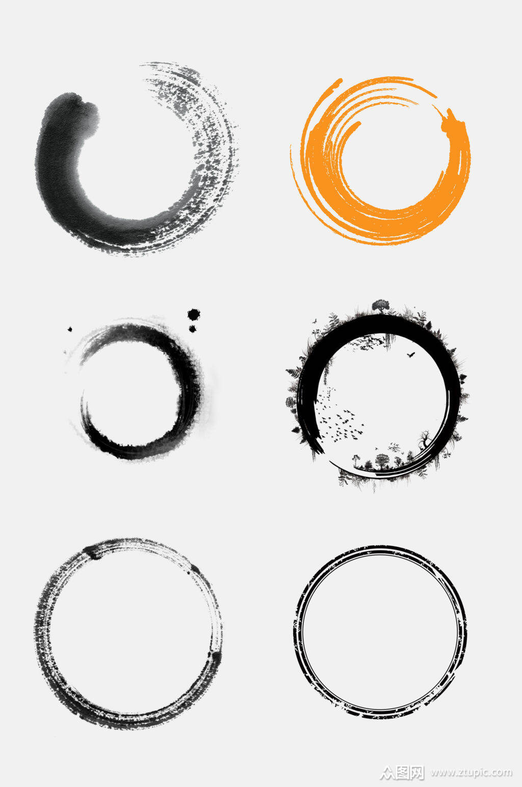 大气中国风水墨圆环免抠素材