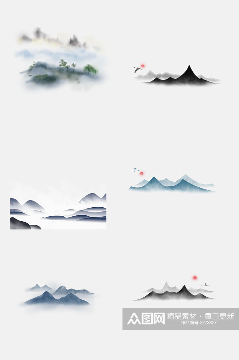 简洁中国风国画山水免抠素材素材