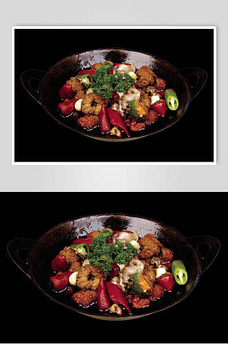 干锅鱼杂餐饮摄影图片