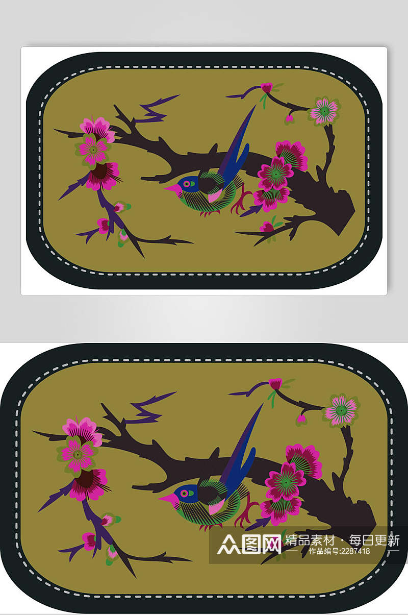 典雅中国风花鸟圆形花纹素材素材