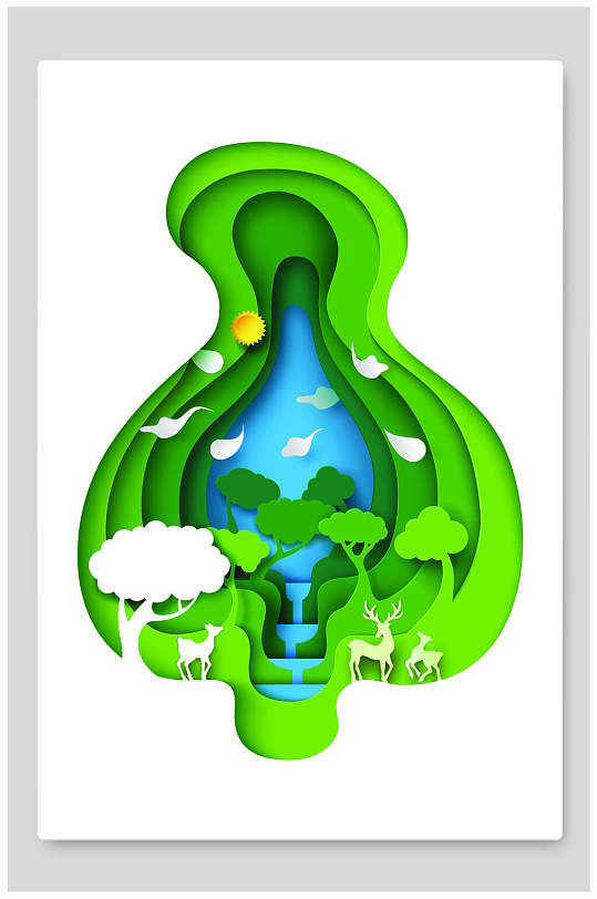 创意清新剪纸风森林树木背景素材