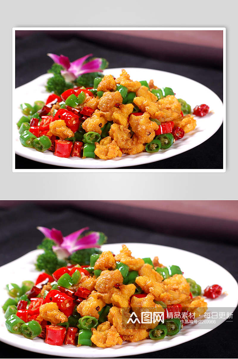热菜小椒鸡脆美食高清图片素材