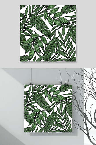 清新手绘植物绿叶花卉底纹素材