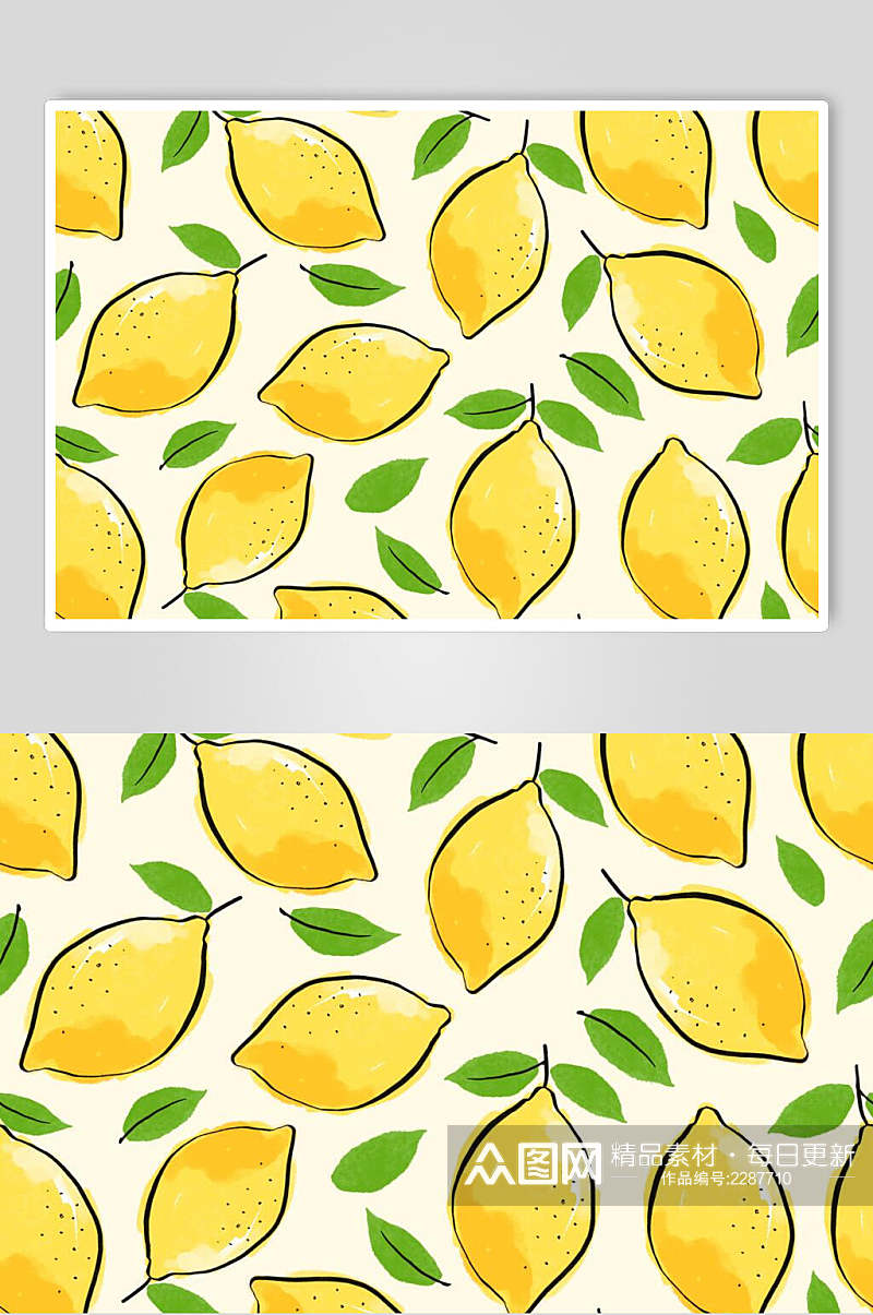 水彩手绘柠檬水果图案素材素材