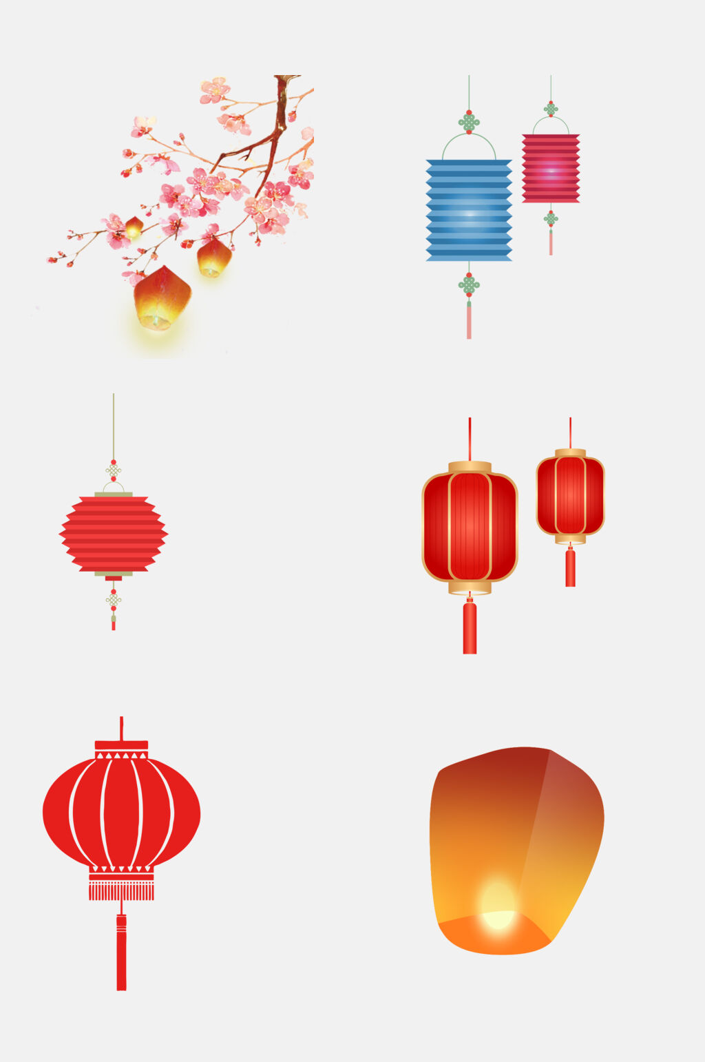 水彩渐变孔明灯花卉灯笼免抠元素素材