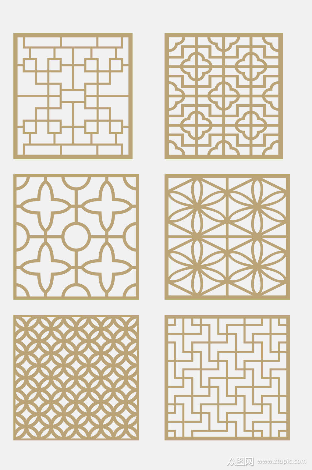 剪纸风金色古代方形图案免抠元素