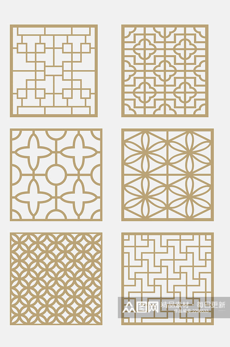 剪纸风金色古代方形图案免抠元素素材