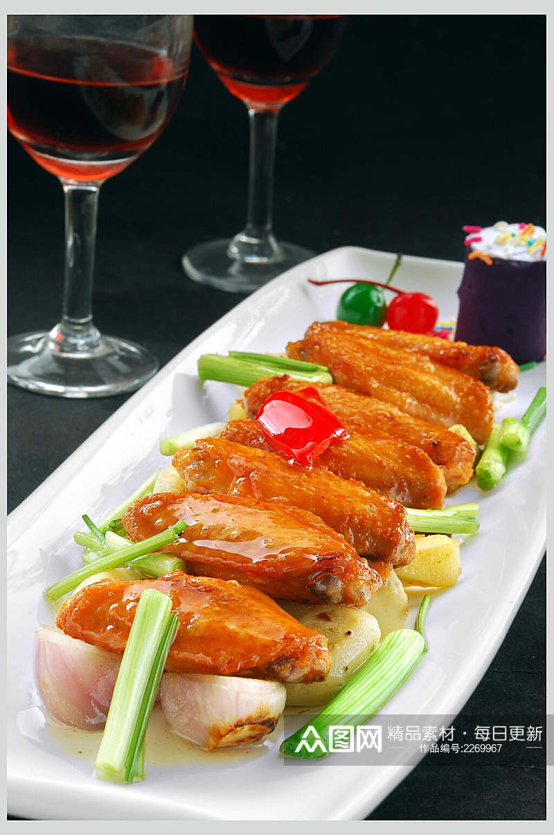 沙姜煎焗鸡中翅美食高清图片素材
