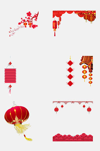 中国风红色梅花灯笼免抠元素
