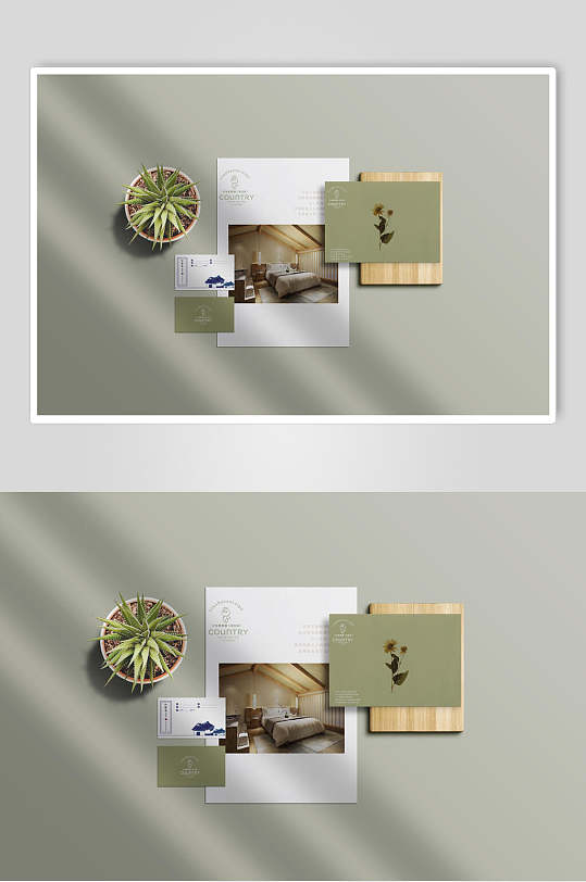 典雅大气商务文艺民宿酒店品牌vi展示样机