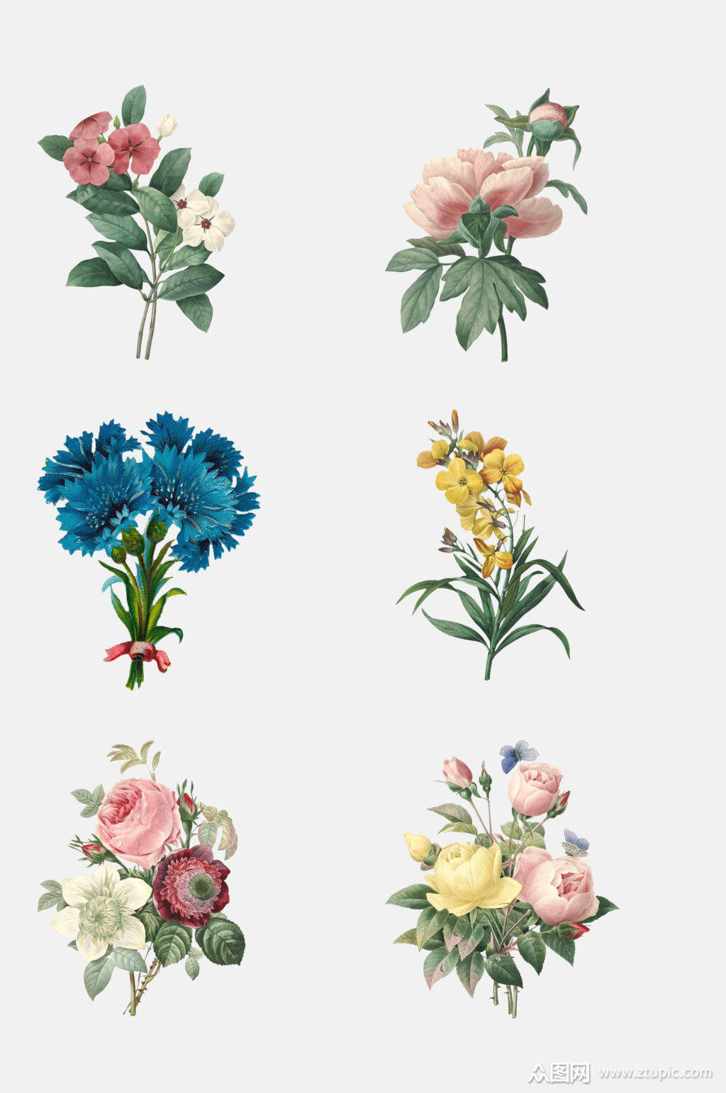 复古花卉花束免抠元素素材