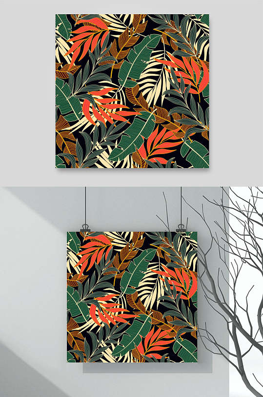 热带植物树叶芭蕉叶图案素材