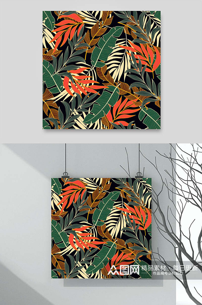 热带植物树叶芭蕉叶图案素材素材