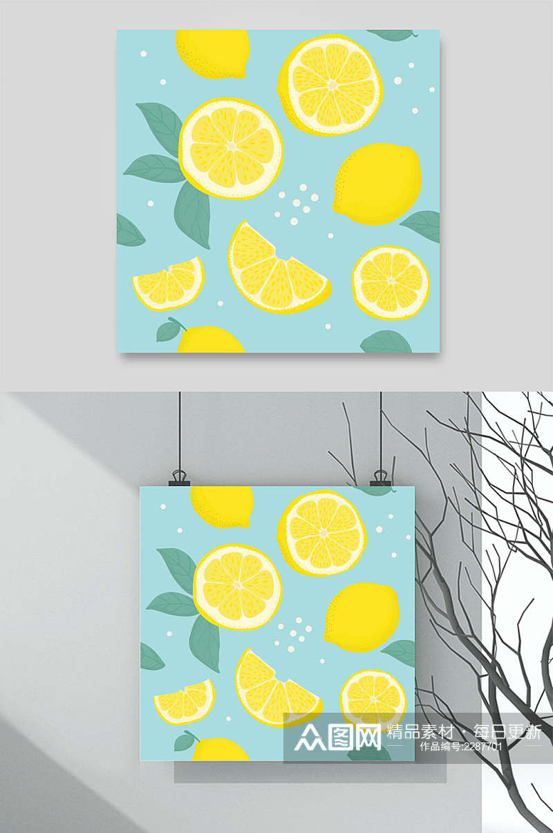 蓝底柠檬水果图案素材素材