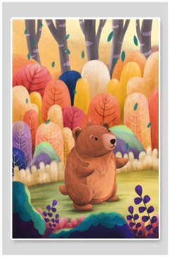 森林可爱棕熊插画素材