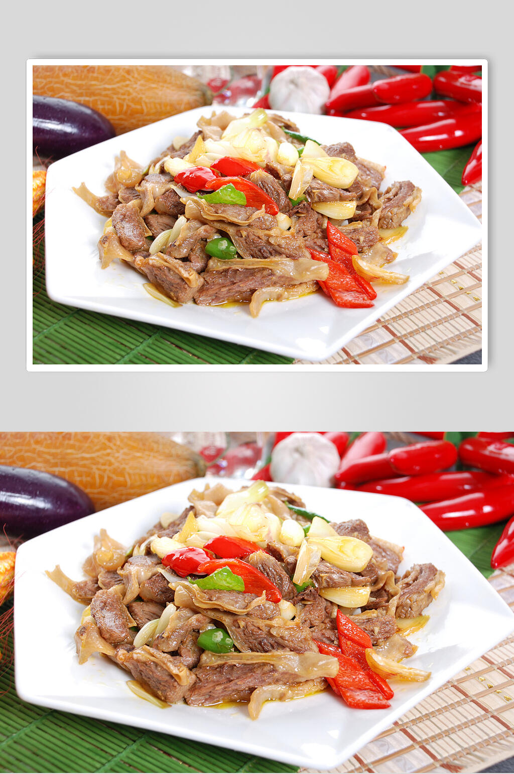 毛葱炒护心肉食品图片素材
