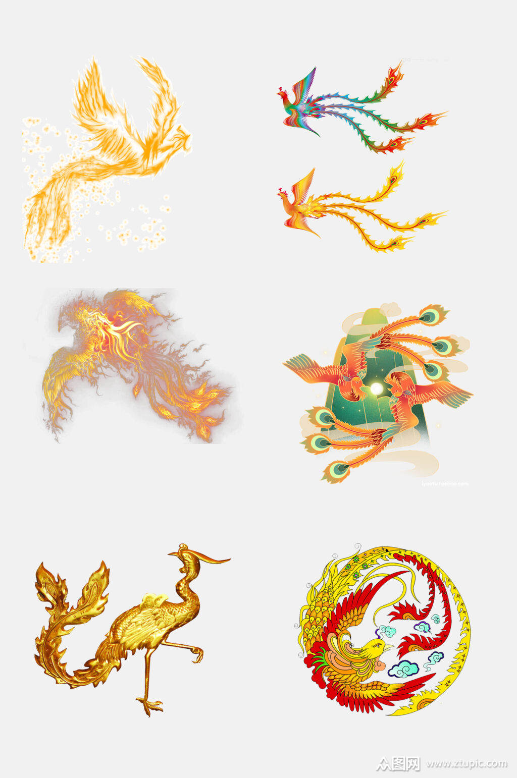 水彩中国风凤凰免抠元素