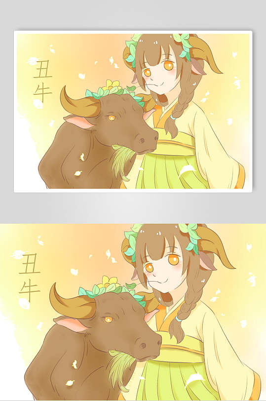 十二生肖丑牛古风插画素材-众图网