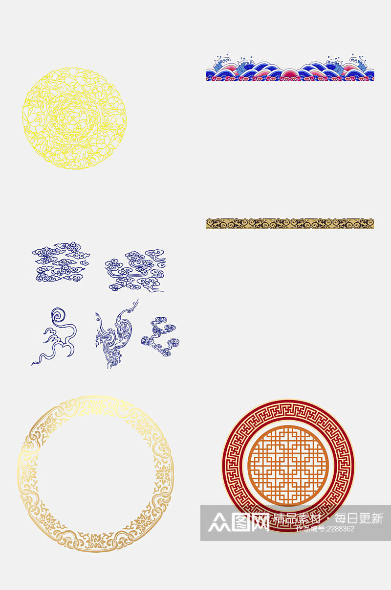 国潮典雅古典花纹免抠元素素材
